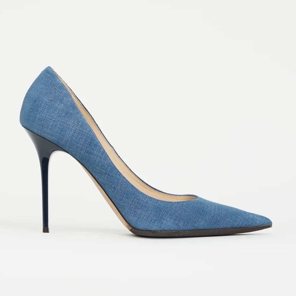 Jimmy Choo Abel Blue Denim Pointed Toe Stiletto Heel Pumps 42 - Picture 1 of 4